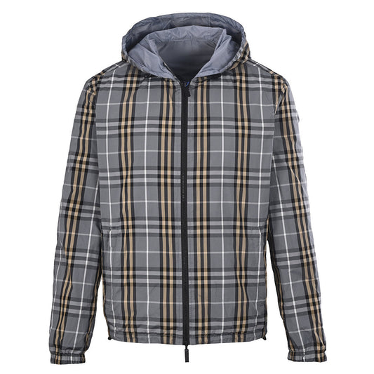 BURBERRY BBR Grey-Green Check Reversible Hooded Jacket